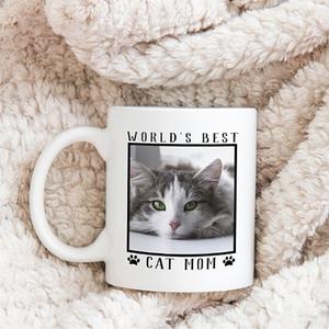 World's Best Cat Mom Mug Replace with Your Photo Designed by Purple Cat Arts