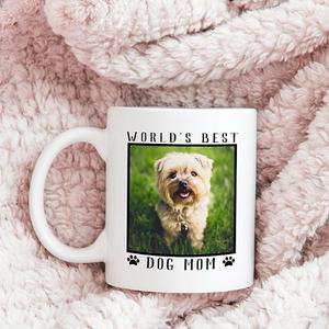 World's Best Dog Mom Mug Replace with Your Photo Designed by Purple Cat Arts