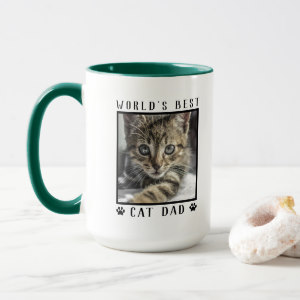 World's Best Cat Dad Pet Photo Mug by Purple Cat Arts